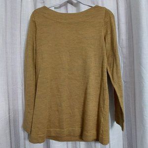 Brown Dark Mustard Eileen Fisher Wool Sweater Boat Neck Size Medium
